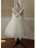Ivory Lace Flounce Bodice Tulle Cross Back Flower Girl Dress